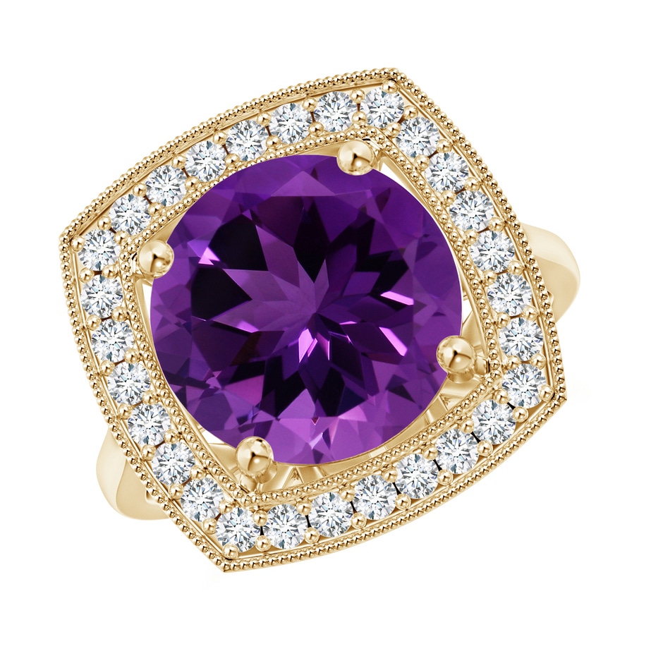 11.20x11.11x7.17mm AAA GIA Certified Round Amethyst Halo Ring with Milgrain in Yellow Gold 