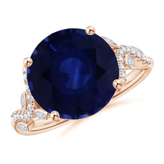 11.04x10.98x6.92mm AA GIA Certified Nature Inspired Blue Sapphire Ring with Marquise Diamonds in 10K Rose Gold