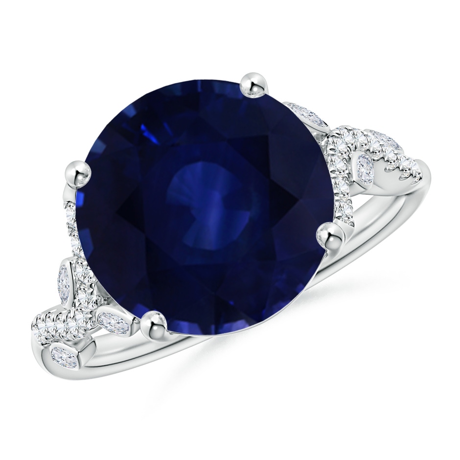 11.04x10.98x6.92mm AA GIA Certified Nature Inspired Blue Sapphire Ring with Marquise Diamonds in 18K White Gold 