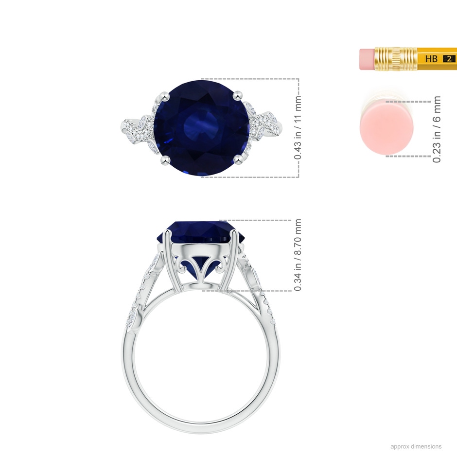 11.04x10.98x6.92mm AA GIA Certified Nature Inspired Blue Sapphire Ring with Marquise Diamonds in 18K White Gold ruler