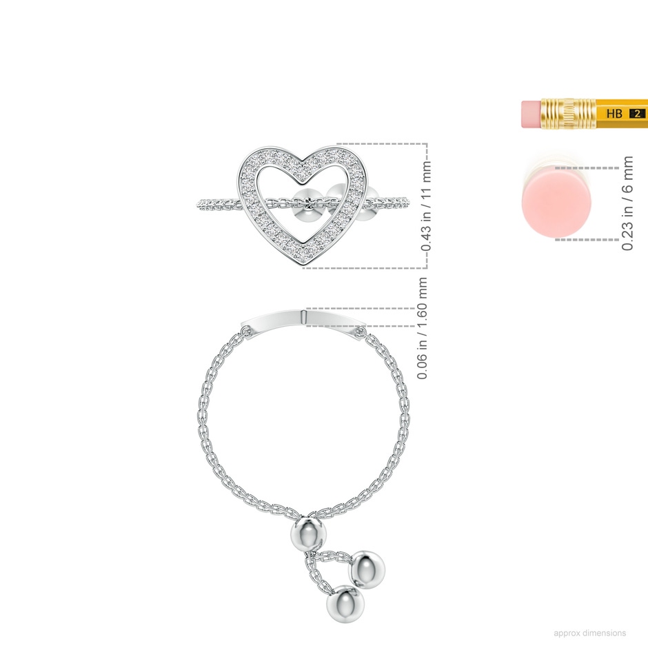 1mm HSI2 Pave-Set Diamond Open Heart Bolo Ring in White Gold ruler