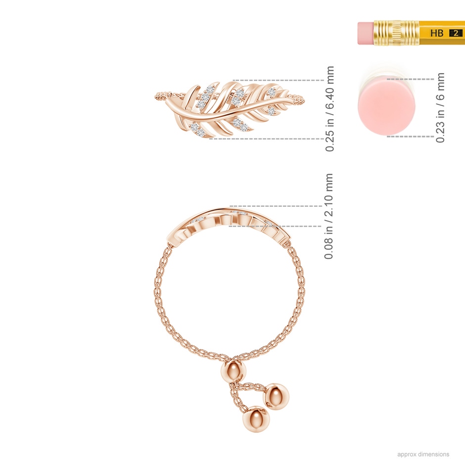 0.9mm HSI2 Nature-Inspired Diamond Leaf Bolo Ring in Rose Gold ruler