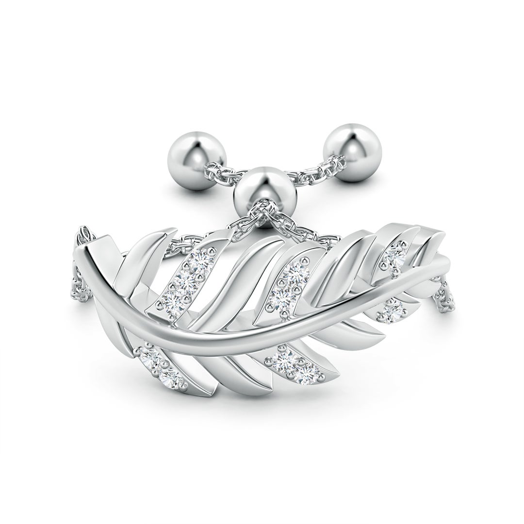 Nature-Inspired Diamond Leaf Bolo Ring