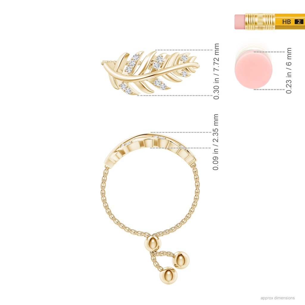 1.1mm GVS2 Nature-Inspired Diamond Leaf Bolo Ring in Yellow Gold Ruler