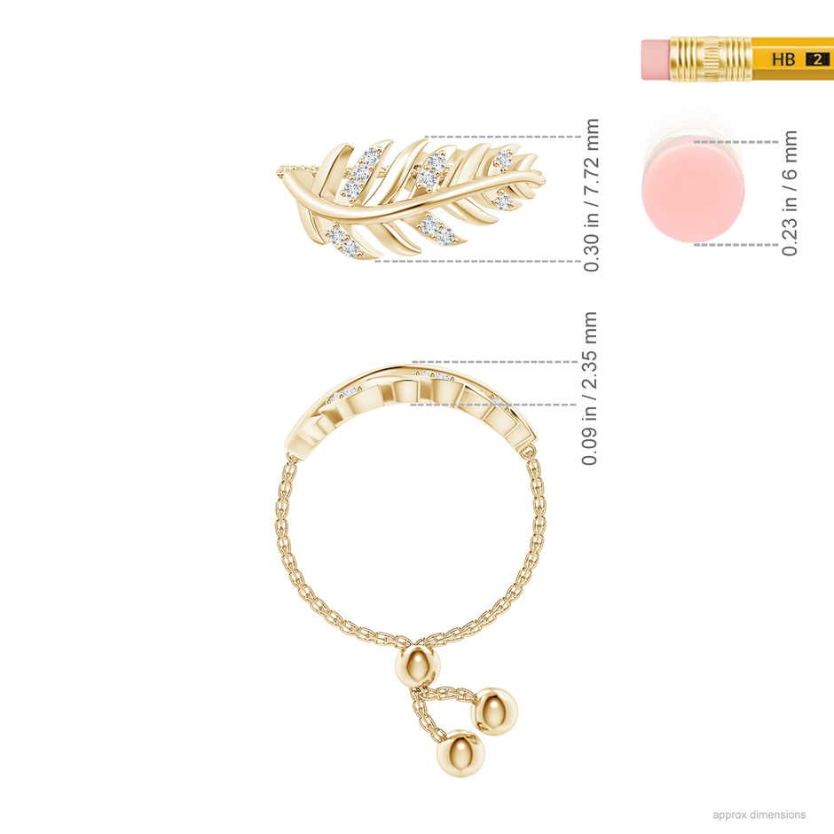 1.1mm GVS2 Nature-Inspired Diamond Leaf Bolo Ring in Yellow Gold ruler