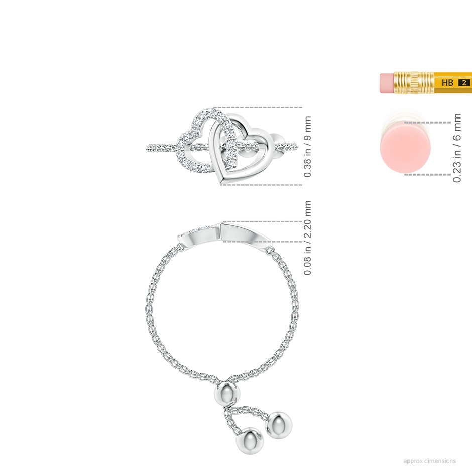 1mm GVS2 Intertwined Heart Bolo Ring with Diamonds in White Gold ruler