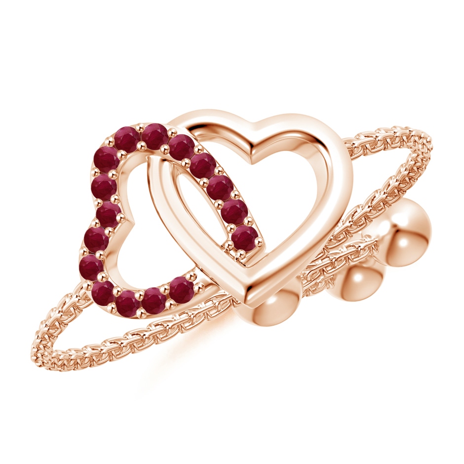1mm A Ruby Intertwined Heart Bolo Ring in Rose Gold 