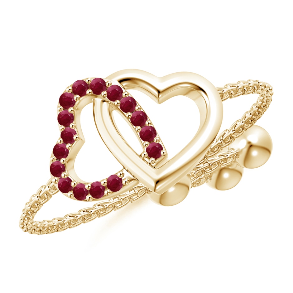 1mm A Ruby Intertwined Heart Bolo Ring in Yellow Gold 