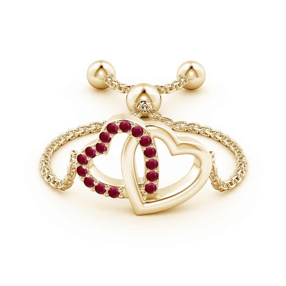 1mm A Ruby Intertwined Heart Bolo Ring in Yellow Gold side-1