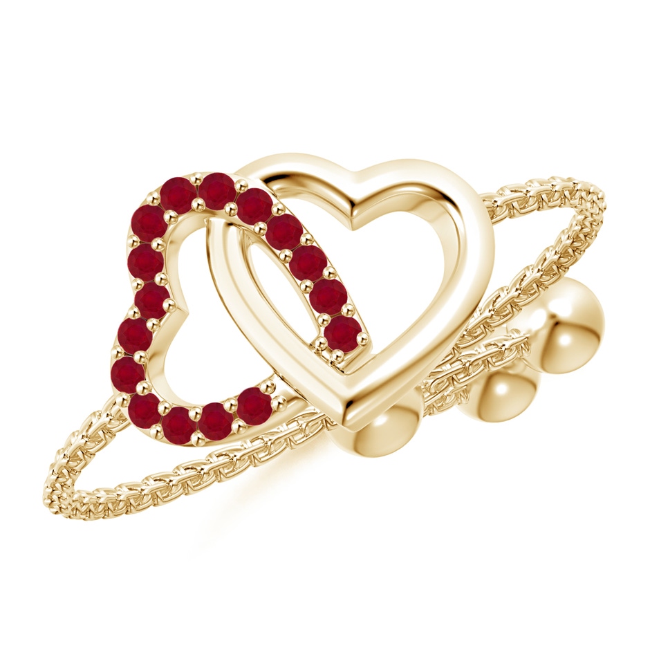 1mm AA Ruby Intertwined Heart Bolo Ring in Yellow Gold 