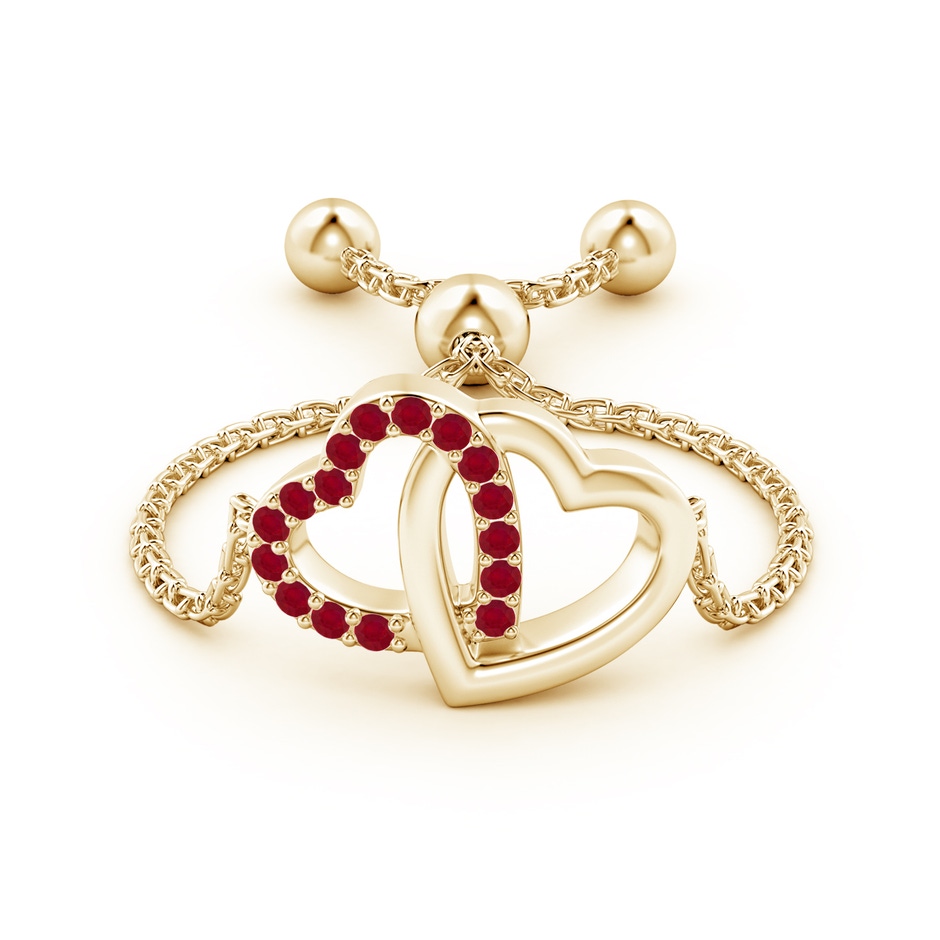 1mm AA Ruby Intertwined Heart Bolo Ring in Yellow Gold side-1