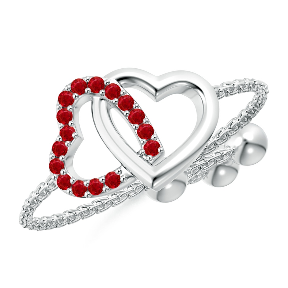 1mm AAA Ruby Intertwined Heart Bolo Ring in White Gold 