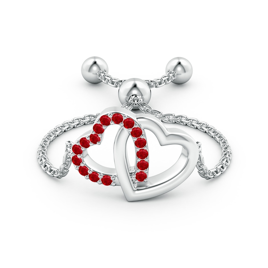 1mm AAA Ruby Intertwined Heart Bolo Ring in White Gold side-1