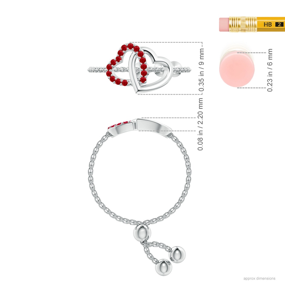 1mm AAA Ruby Intertwined Heart Bolo Ring in White Gold ruler