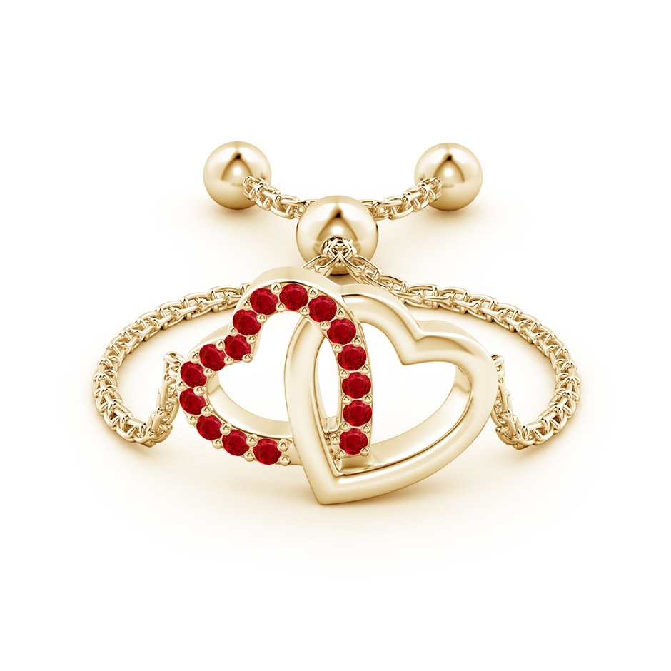 1mm AAA Ruby Intertwined Heart Bolo Ring in Yellow Gold side-1