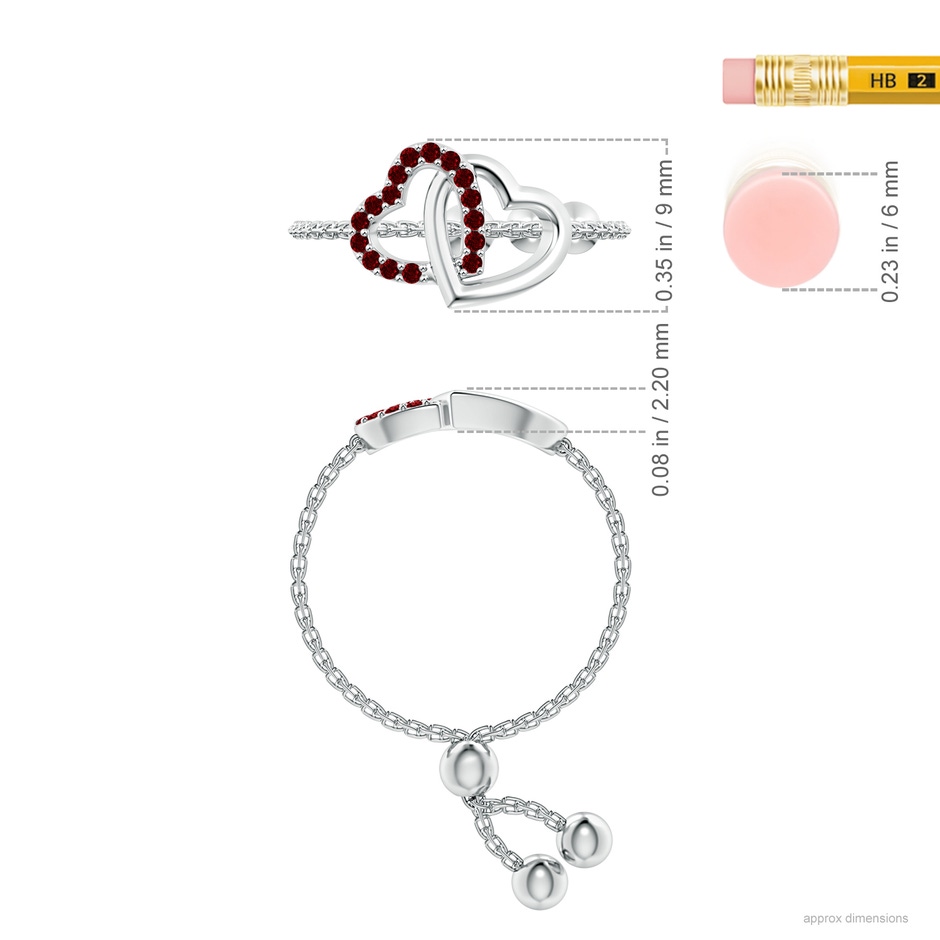 1mm AAAA Ruby Intertwined Heart Bolo Ring in White Gold ruler