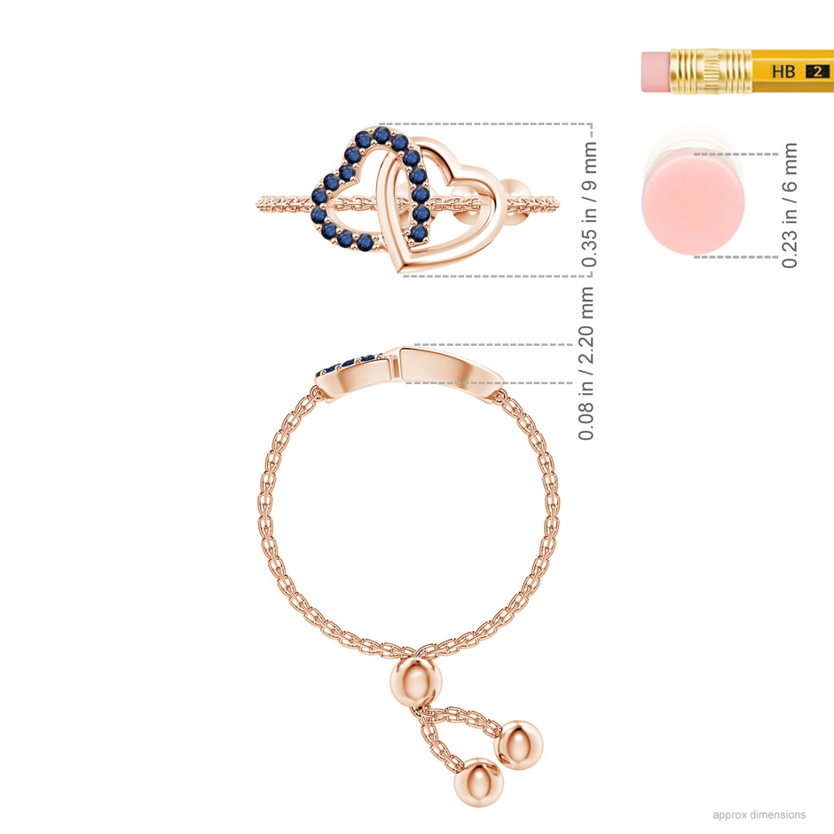 1mm AA Sapphire Intertwined Heart Bolo Ring in Rose Gold ruler