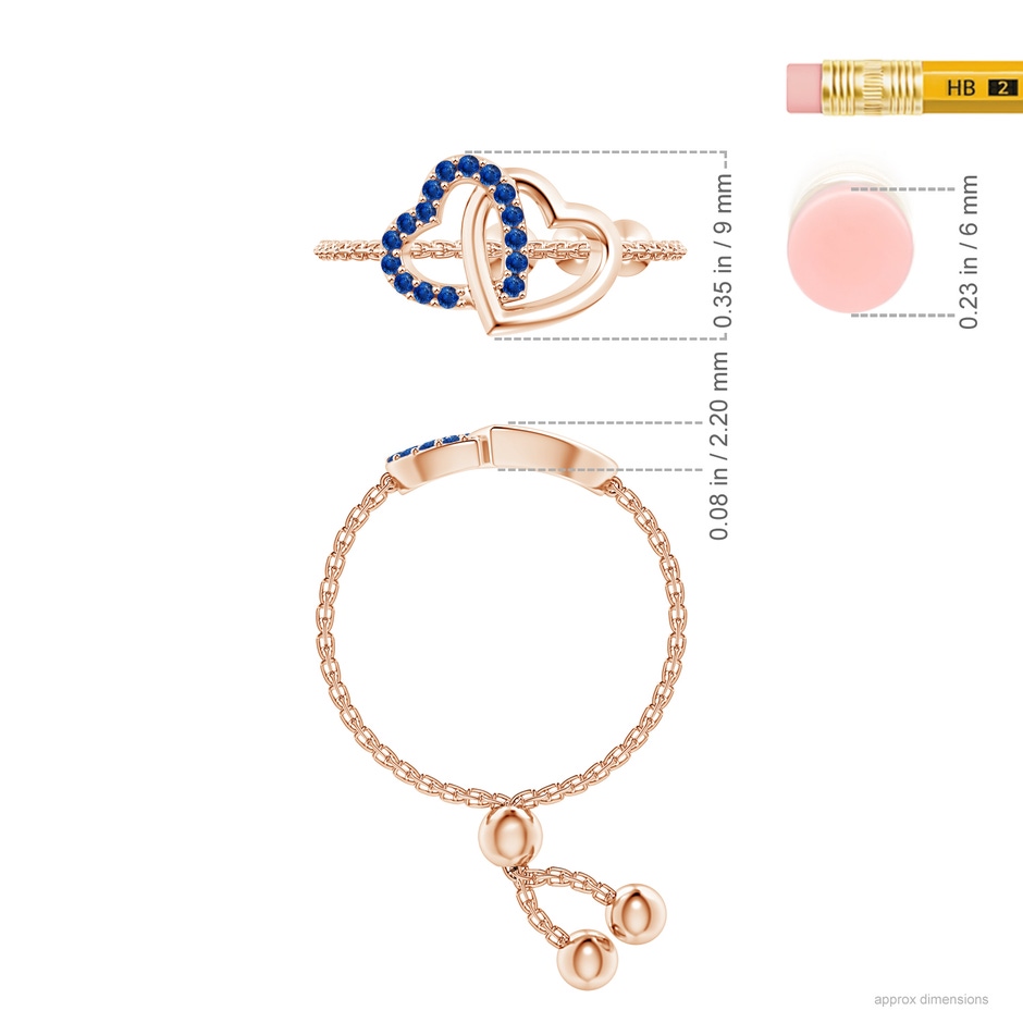 1mm AAA Sapphire Intertwined Heart Bolo Ring in Rose Gold ruler