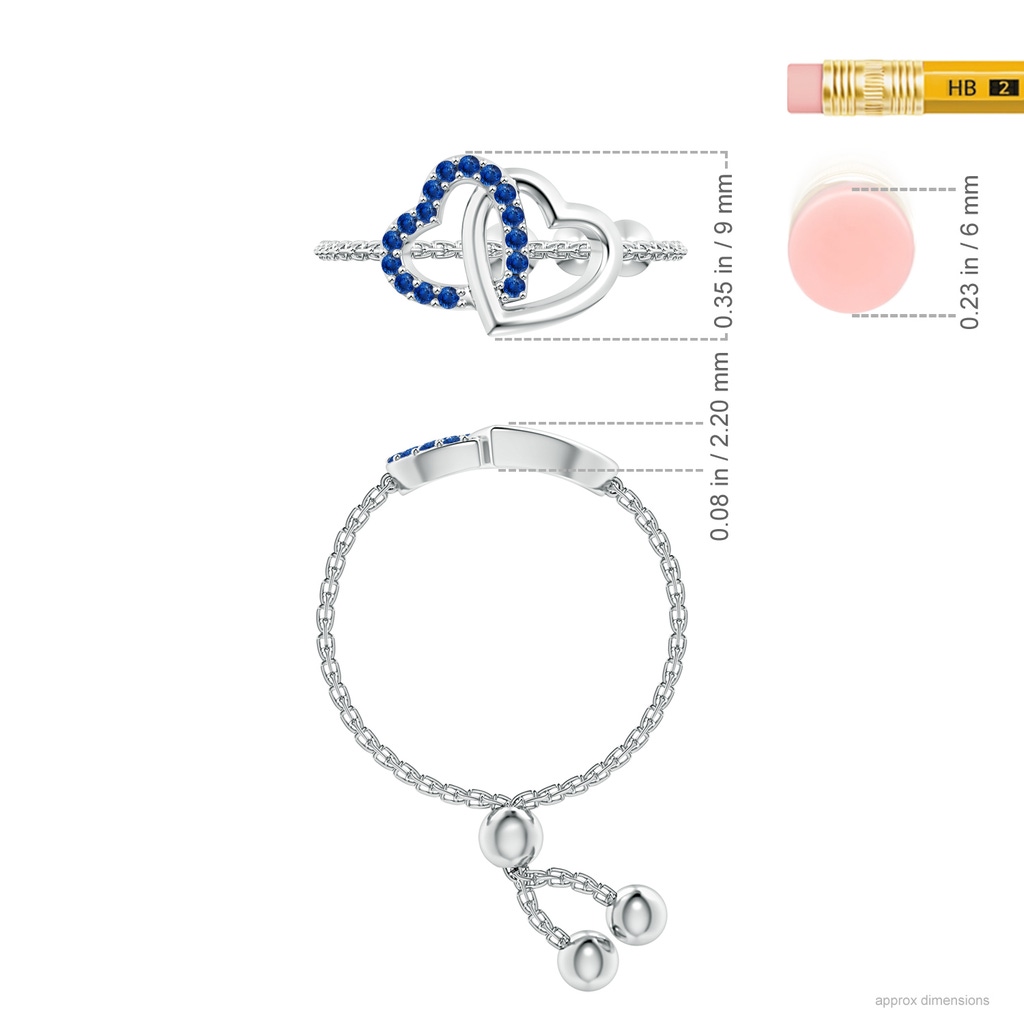 1mm AAA Sapphire Intertwined Heart Bolo Ring in White Gold Ruler