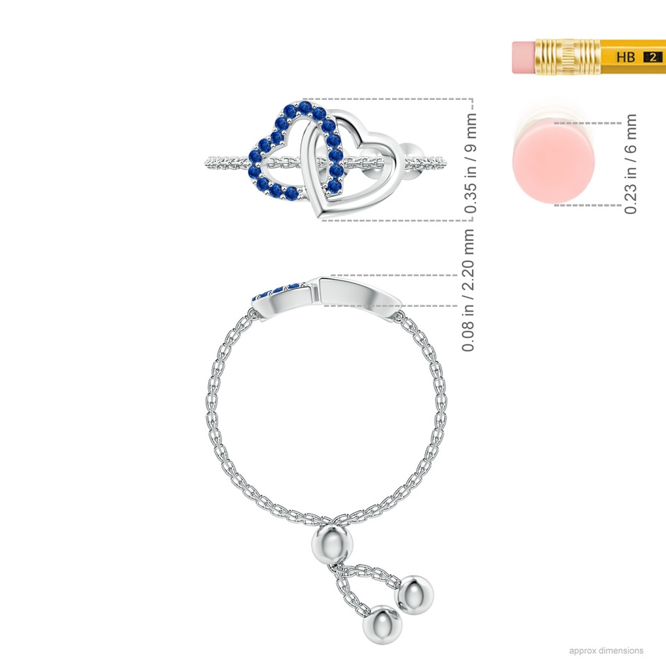 1mm AAA Sapphire Intertwined Heart Bolo Ring in White Gold ruler