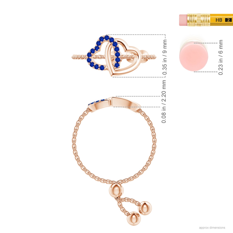1mm AAAA Sapphire Intertwined Heart Bolo Ring in Rose Gold ruler