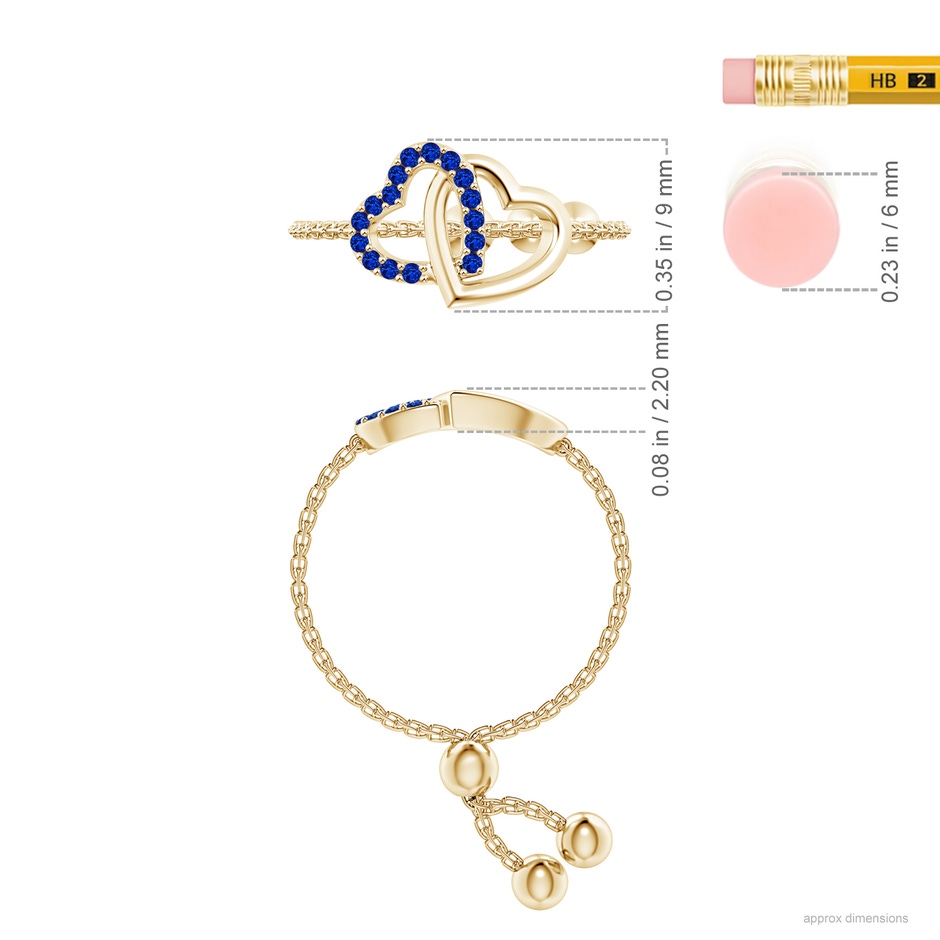 1mm AAAA Sapphire Intertwined Heart Bolo Ring in Yellow Gold ruler