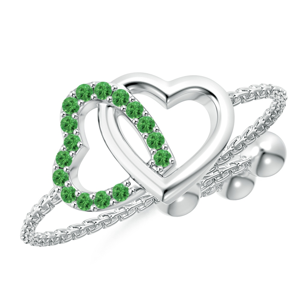 1mm AAA Tsavorite Intertwined Heart Bolo Ring in White Gold