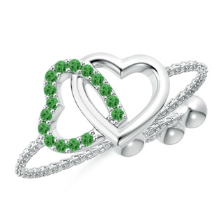 1mm AAA Tsavorite Intertwined Heart Bolo Ring in White Gold