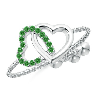 1mm AAAA Tsavorite Intertwined Heart Bolo Ring in White Gold