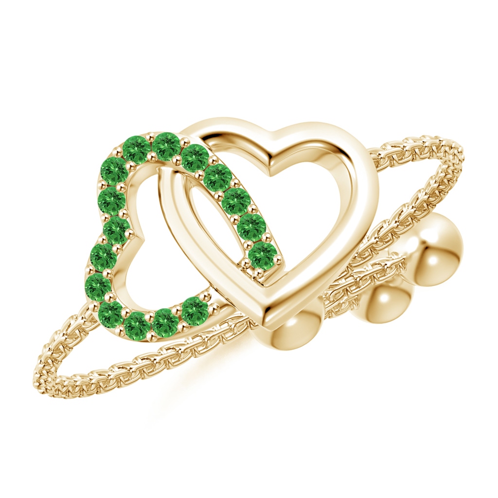 1mm AAAA Tsavorite Intertwined Heart Bolo Ring in Yellow Gold