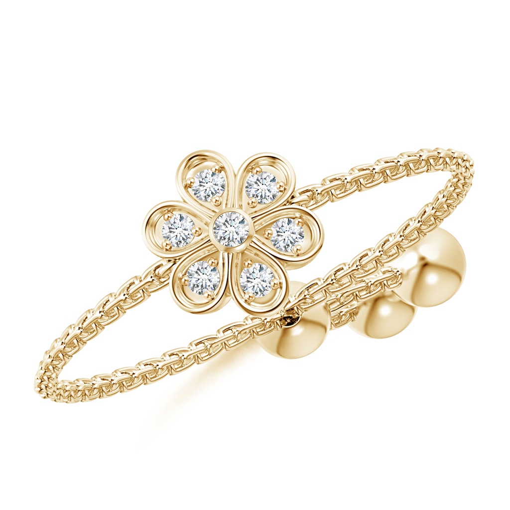 1.3mm GVS2 Bezel and Pave-Set Diamond Flower Bolo Ring in Yellow Gold