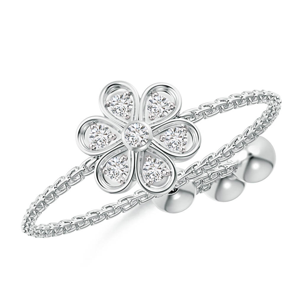 1.5mm HSI2 Bezel and Pave-Set Diamond Flower Bolo Ring in White Gold