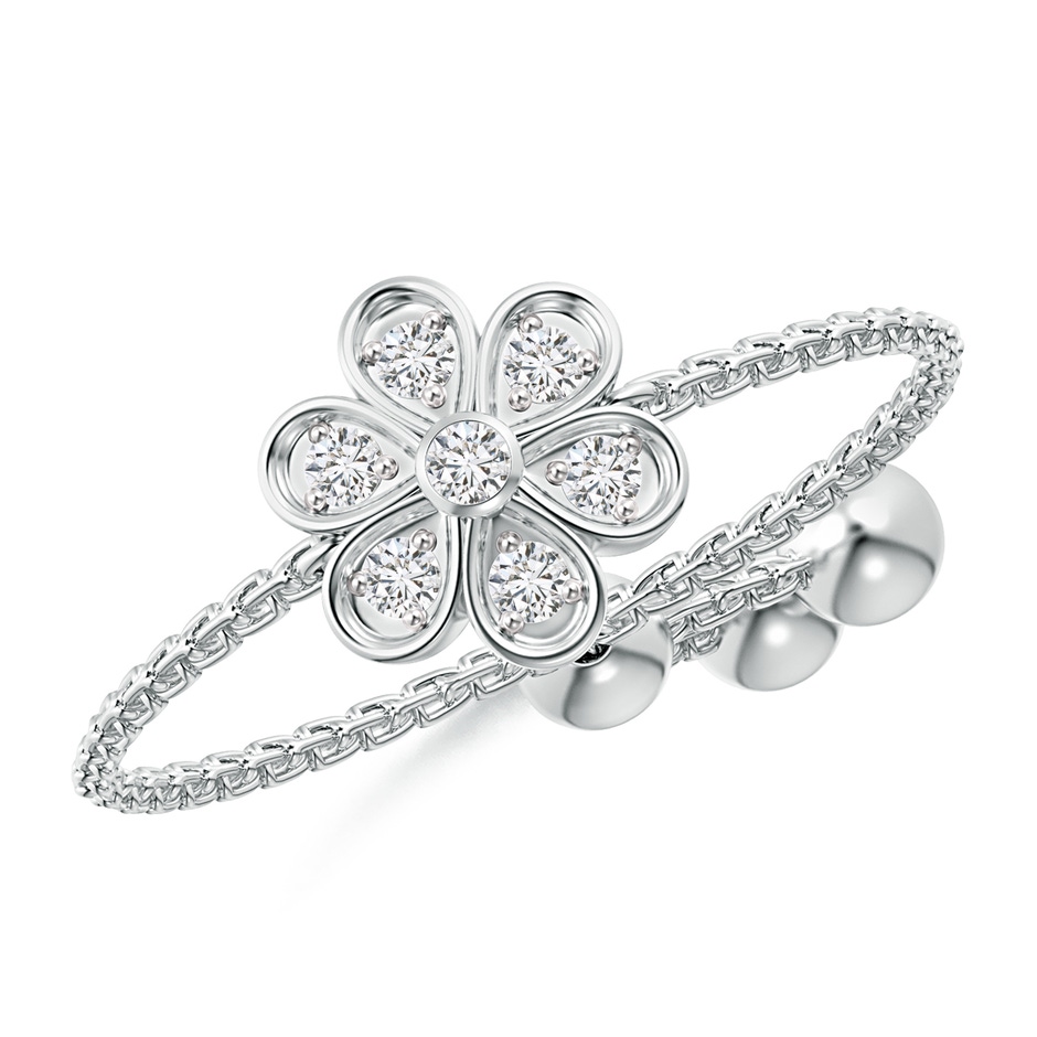 1.5mm HSI2 Bezel and Pave-Set Diamond Flower Bolo Ring in White Gold 