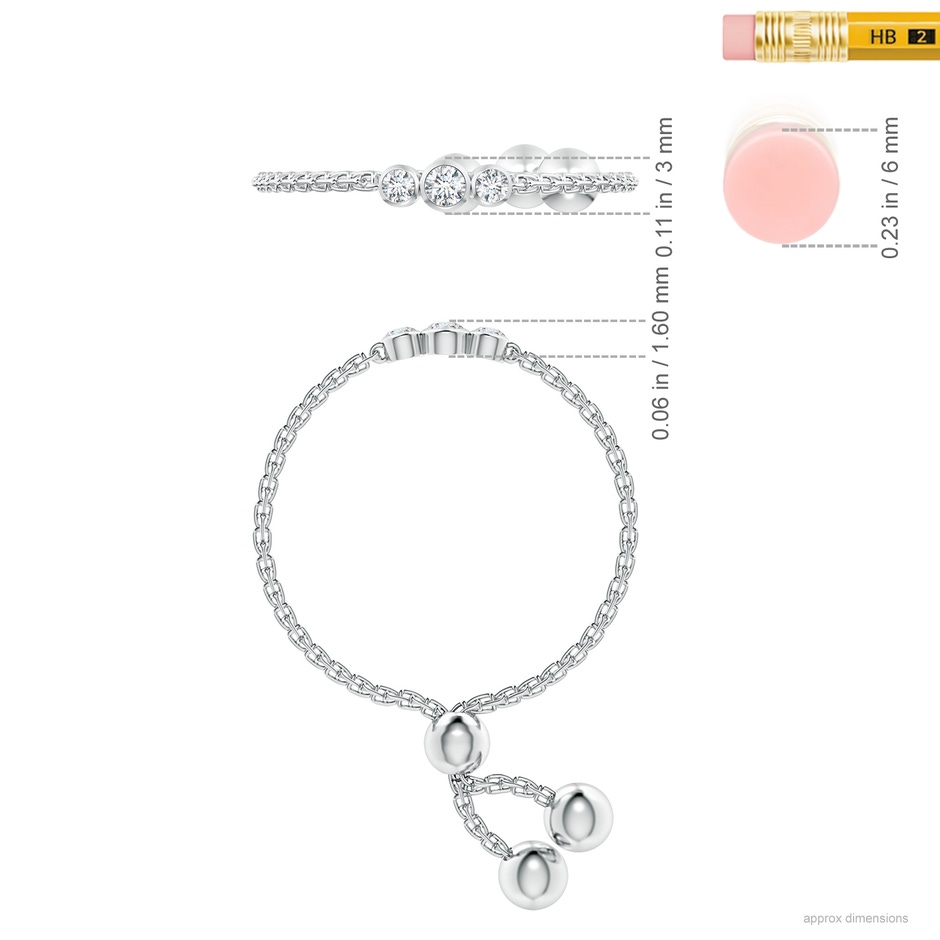 1.85mm GVS2 Bezel-Set Round Diamond Three Stone Bolo Ring in White Gold ruler