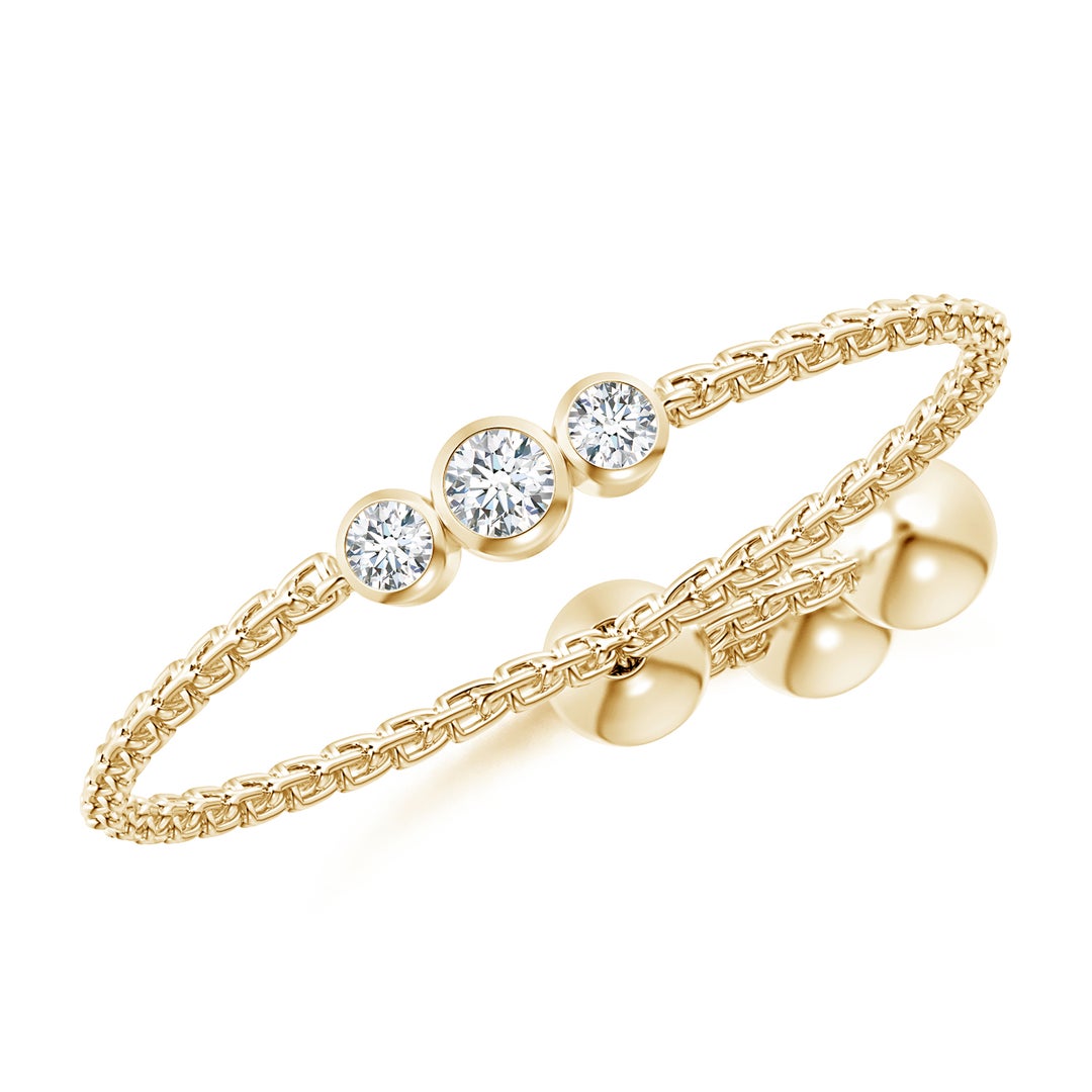 Bezel-Set Round Diamond Three Stone Bolo Ring