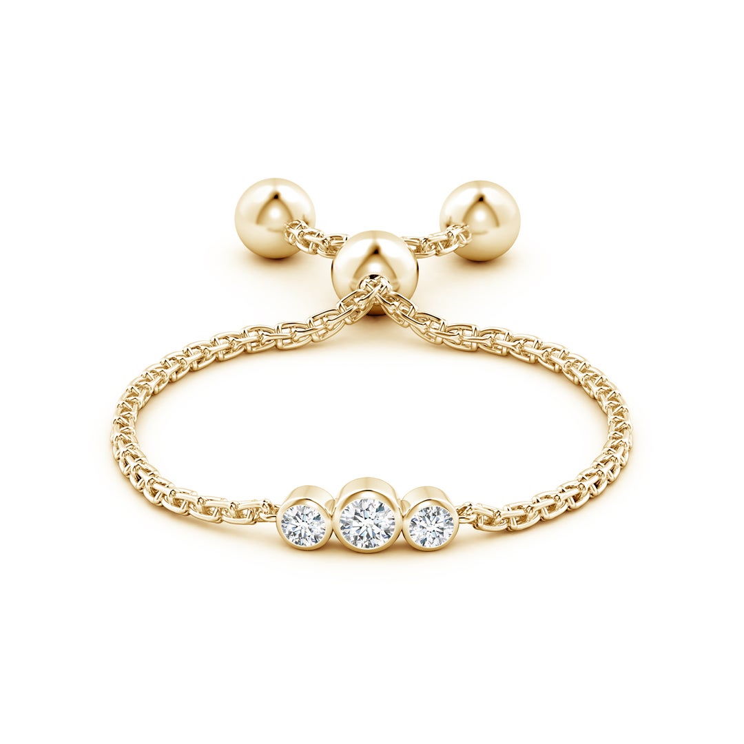 Bezel-Set Round Diamond Three Stone Bolo Ring