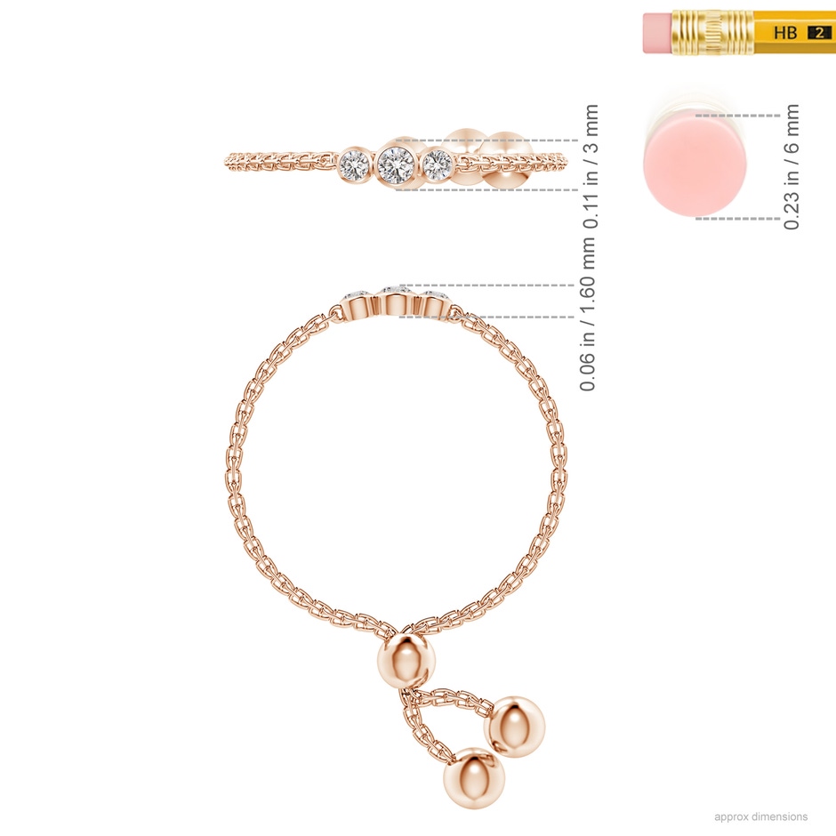 1.85mm IJI1I2 Bezel-Set Round Diamond Three Stone Bolo Ring in Rose Gold ruler