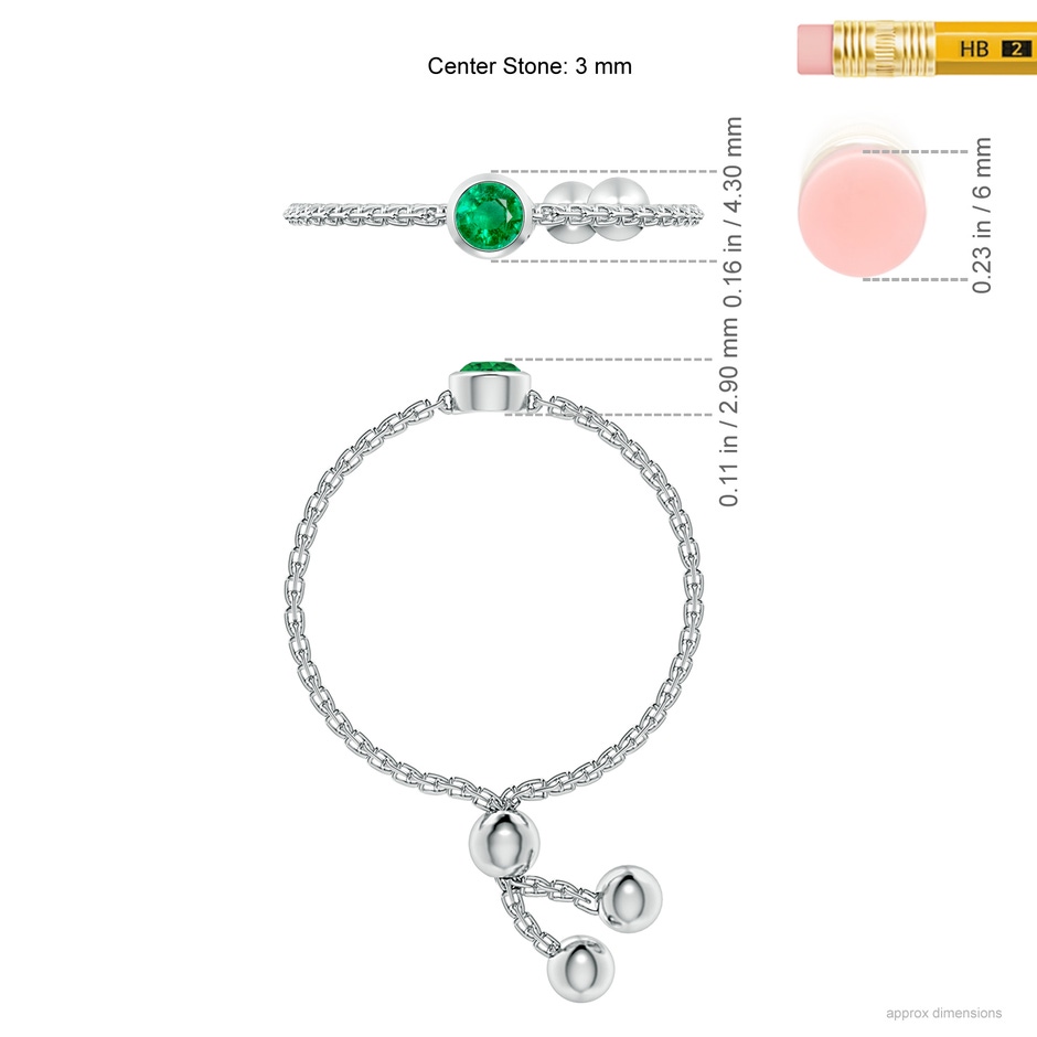 3mm AAA Bezel-Set Round Emerald Bolo Ring in White Gold ruler