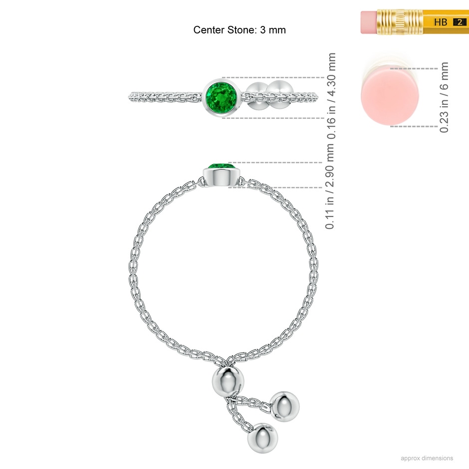 3mm AAAA Bezel-Set Round Emerald Bolo Ring in White Gold ruler