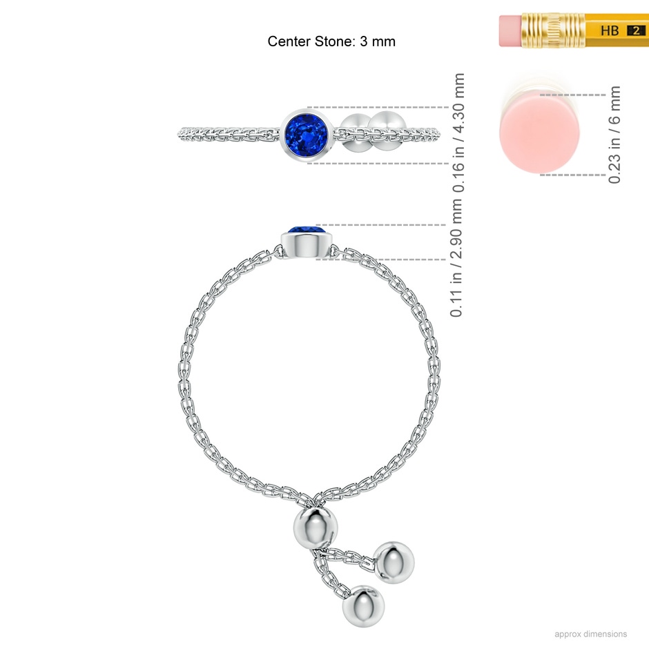 3mm AAAA Bezel-Set Round Sapphire Bolo Ring in White Gold ruler