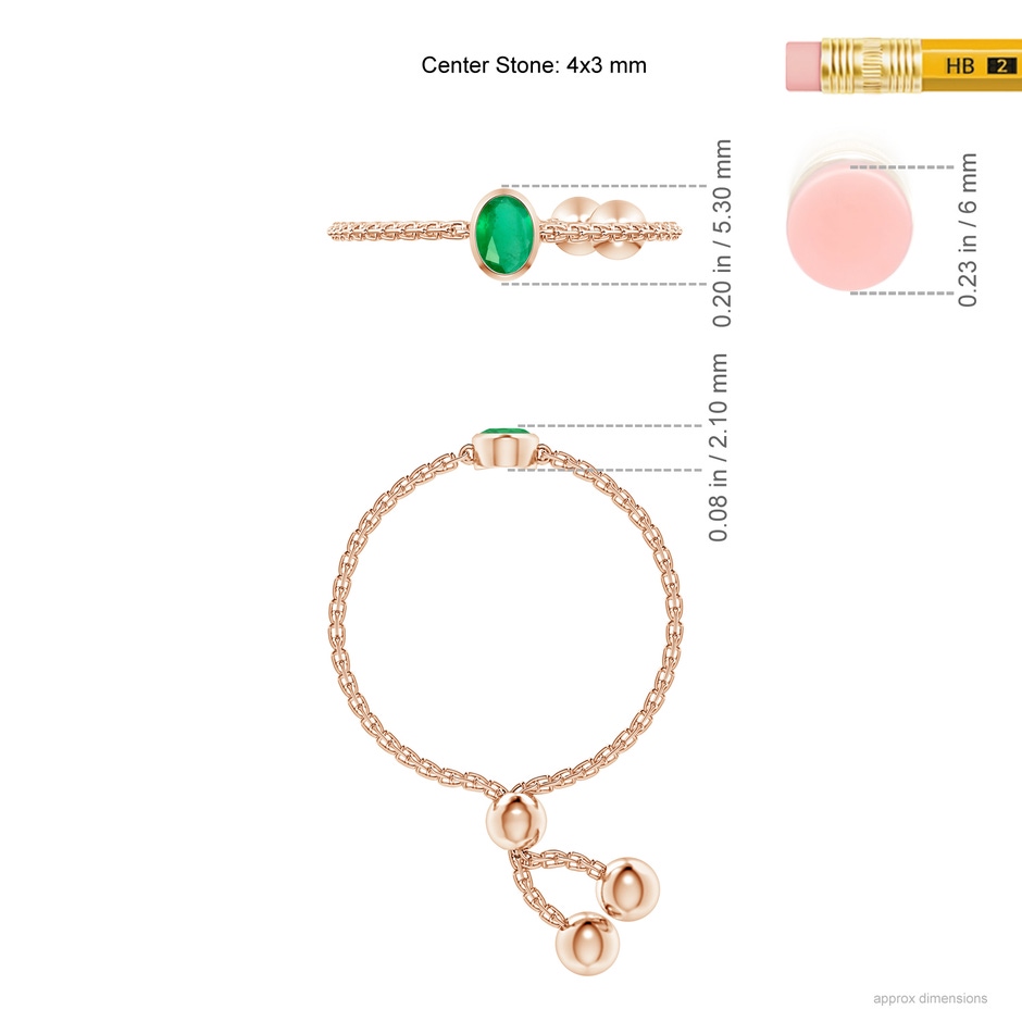 4x3mm A Bezel-Set Oval Emerald Bolo Ring in Rose Gold ruler