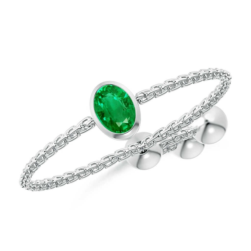 4x3mm AAA Bezel-Set Oval Emerald Bolo Ring in White Gold