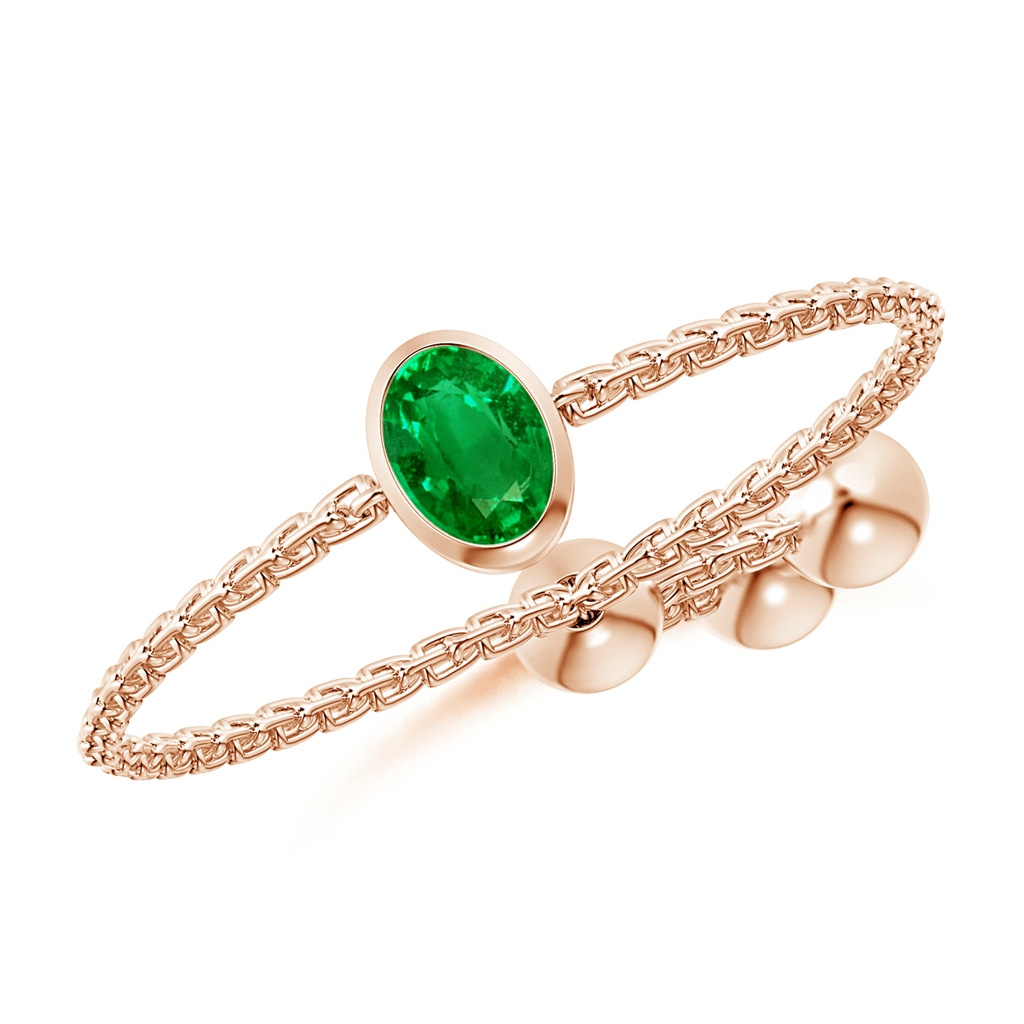 4x3mm AAAA Bezel-Set Oval Emerald Bolo Ring in Rose Gold