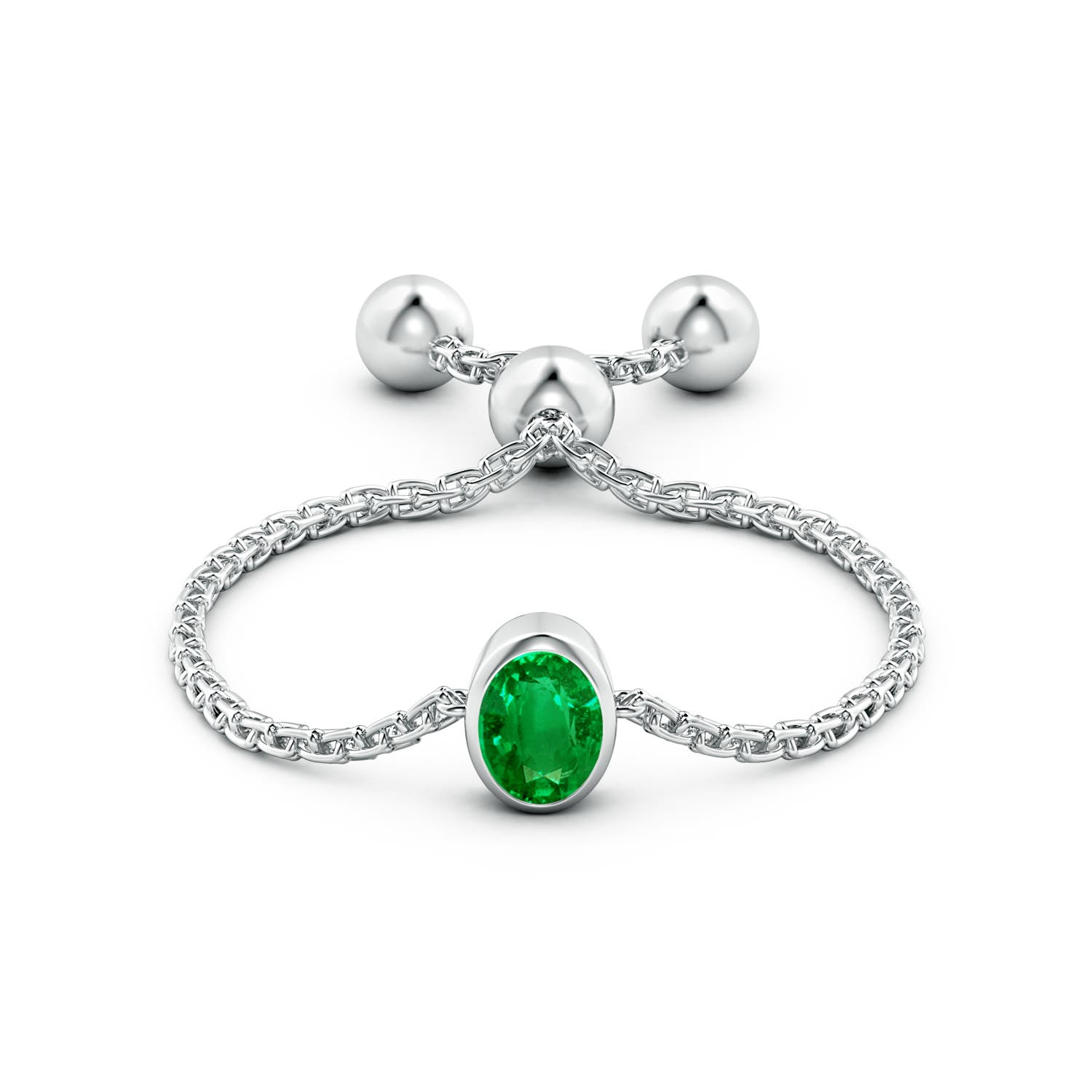 4x3mm AAAA Bezel-Set Oval Emerald Bolo Ring in White Gold - side 2