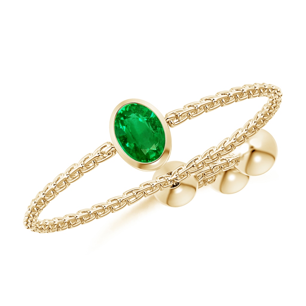 4x3mm AAAA Bezel-Set Oval Emerald Bolo Ring in Yellow Gold
