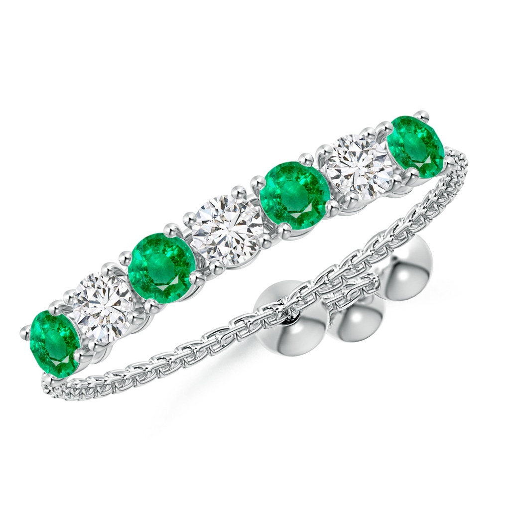 2.5mm AAA Seven Stone Emerald and Diamond Tennis Bolo Ring in White Gold