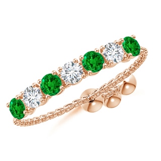 2.5mm AAAA Seven Stone Emerald and Diamond Tennis Bolo Ring in Rose Gold