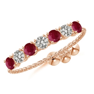 2.5mm A Seven Stone Ruby and Diamond Tennis Bolo Ring in Rose Gold