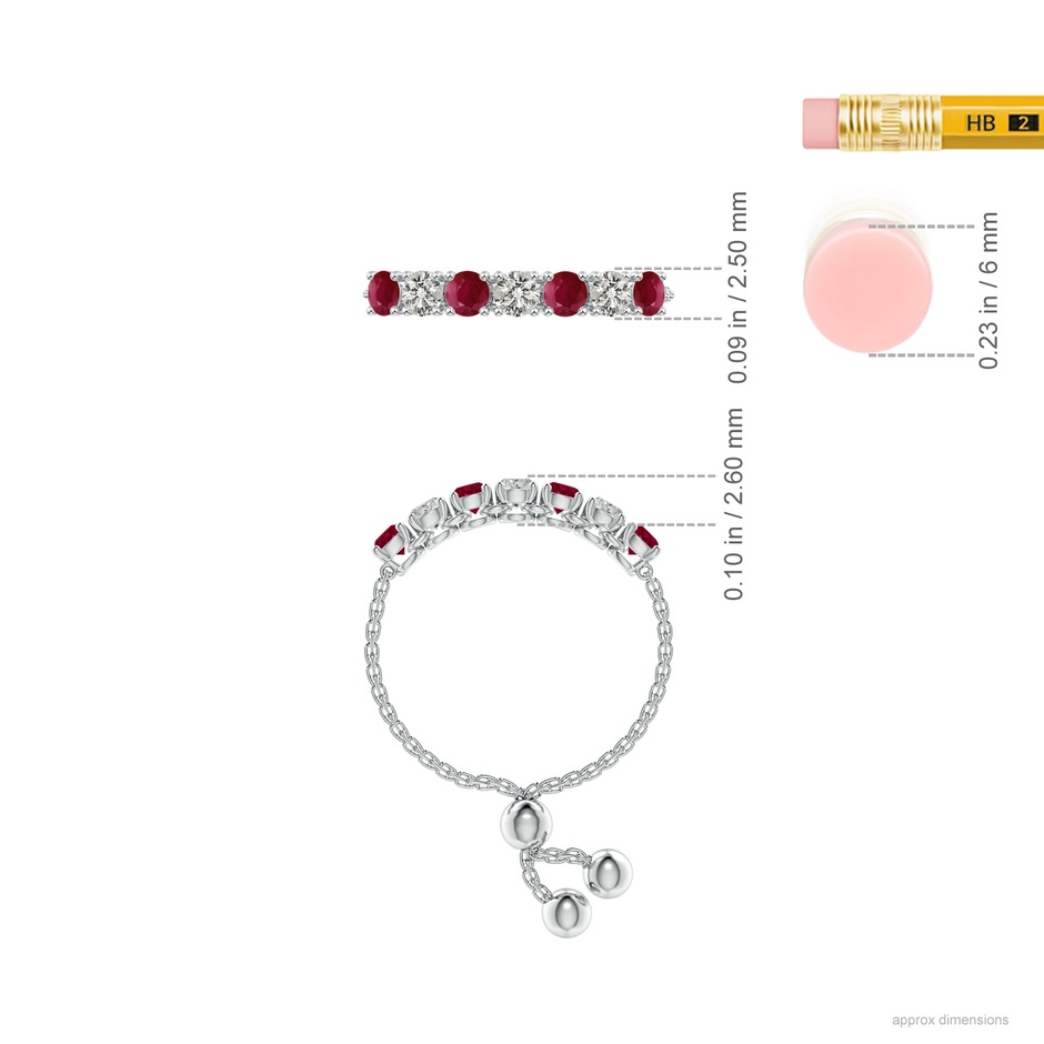 2.5mm A Seven Stone Ruby and Diamond Tennis Bolo Ring in White Gold ruler