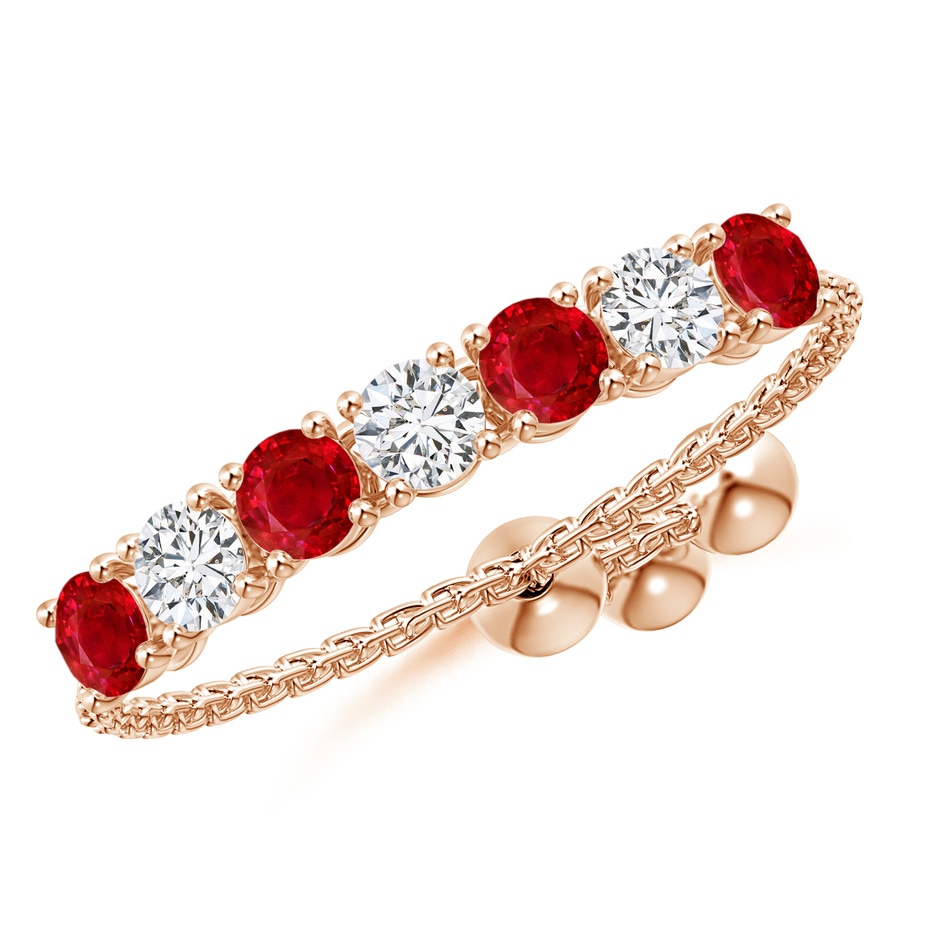 2.5mm AAA Seven Stone Ruby and Diamond Tennis Bolo Ring in Rose Gold 